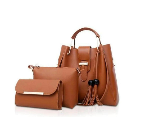 3pc women PU Leather Bag Brown
